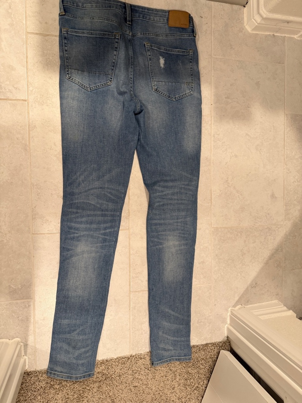 Aeropostale Stacked Ultra Skinny Distressed Jeans - Blue Denim - Picture 8 of 8